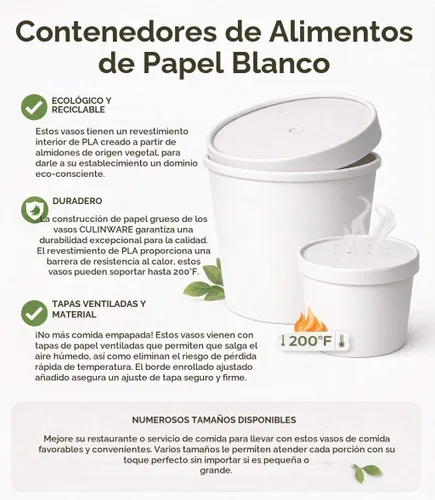 Vista 5 de Cuencos de sopa de papel kraft reciclables ecológicos Vasos desechables blancos con tapas Contenedor – Tazas de sopa ideales para restaurantes