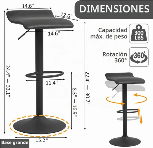 Vista 3 de Finnhomy Juego de 2 taburetes de bar de altura de mostrador, taburetes de bar giratorios con reposapiés y respaldo, taburetes de bar rústicos