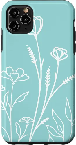 Vista 11 de iPhone 15 lindo verano flores silvestres diseño en azul verde pastel caso