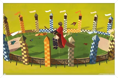 Vista 14 de Trends International The Wizarding World: Harry Potter - Póster de pared de Harry Quidditch, 14.72 x 22.37 pulgadas, versión enmarcada de madera