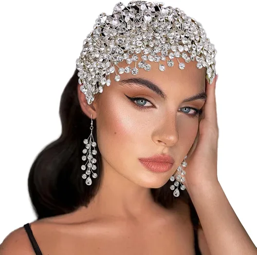 Vista 7 de ULAPAN HP376 - Diadema de boda con diamantes de imitación de plata para mujer, hecha a mano, accesorios para el cabello