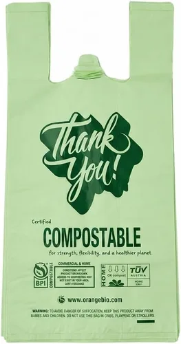 Vista 8 de (Grande) Bolsas de compras compostables certificadas por OrangeBio para el hogar, 200 unidades, 12 x 6 x 20 pulgadas (extragruesas), capacidad