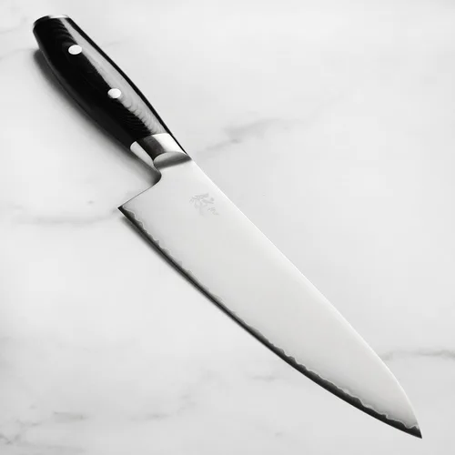Vista 6 de Yaxell Mon - Cuchillo de chef de 8 pulgadas, fabricado en Japón, Gyuto de acero inoxidable VG10 con mango de micarta