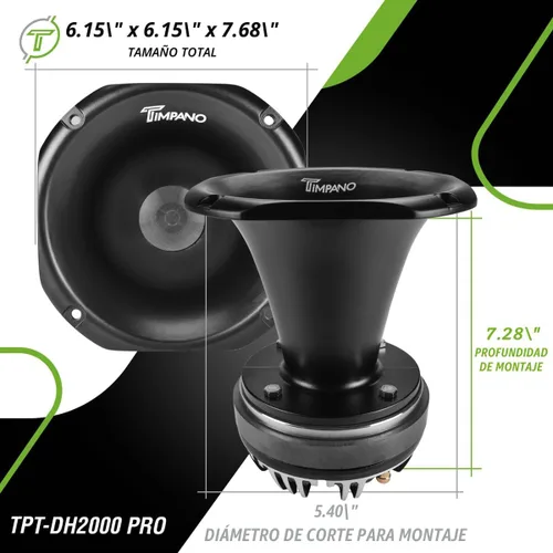 Vista 4 de Timpano TPT-DH2000 PRO Bocina de Compresión de Salida de 2" 450 Vatios Potencia Máxima 8 Ohmios Audio Profesional Bocina de Aluminio + Driver