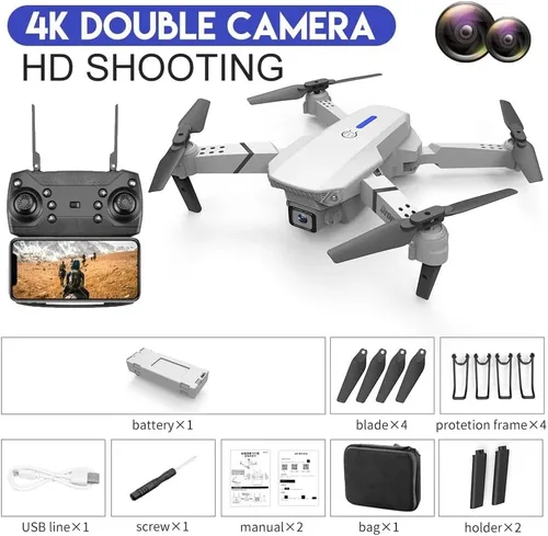 Vista 2 de Drone con cámara dual 4K, control remoto de 4 canales