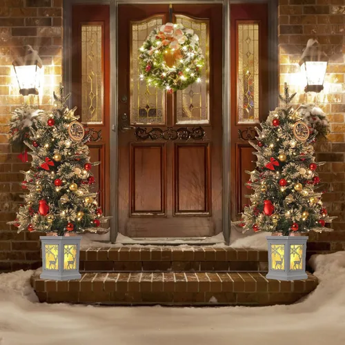 Vista 7 de GarveeHome Juego de 2 árboles de Navidad preiluminados de 3 pies, árboles de Navidad artificiales con 78 luces LED, árbol de Navidad preiluminado