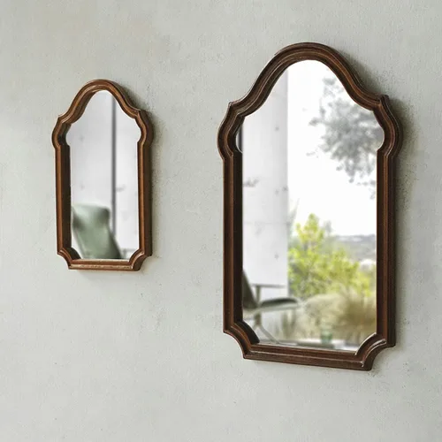 Vista 3 de Espejo de pared arqueado de madera rústica, diseño irregular, espejo decorativo con marco de madera para dormitorio, tocador, sala de estar, entrada