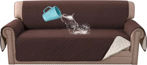 Vista 26 de H.VERSAILTEX Fundas de sofá de 2 plazas para perros, 100 % impermeables, con correas elásticas para mascotas y gatos (sofá biplaza, marrón)