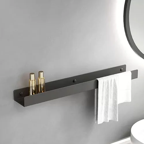 Vista 6 de Unidad de almacenamiento de baño de acero inoxidable con gancho para toallas, estante de ducha sin taladros o perforación, organizador para Negro