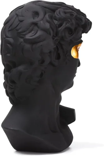 Vista 5 de BRABUD Máscara griega David Hombre Busto Estatua Resina Negro Oro Escultura Romana Clásica Arte Moderno Casa Oficina Estudio Estantería Decoración