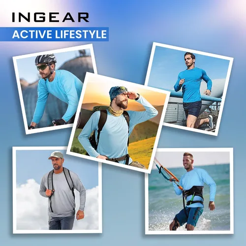 Vista 5 de INGEAR Mens UPF 50+ Long Sleeve Sun Shirt Quick-Dry UV Protection Rash Guard for Fishing, Hiking Swimming & Outdoor Sports