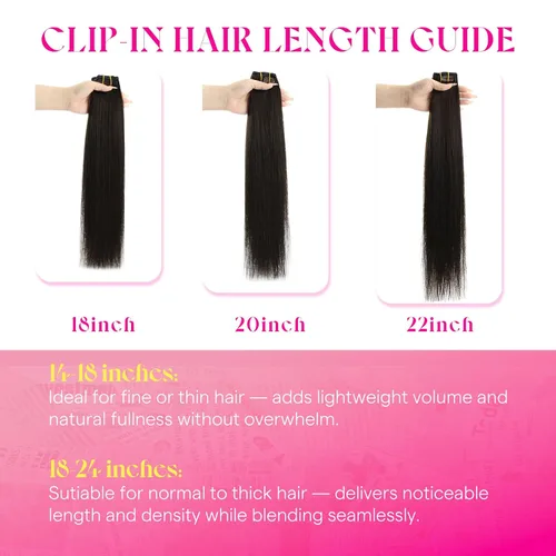 Vista 3 de Ve Sunny Extensiones de cabello clip-in de cabello humano real con reflejos, extensiones de cabello con clip para cabello corto, marrón oscuro