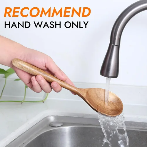 Vista 7 de Cuchara de cocina de madera de acacia, cucharas de servir para mezclar y agitar, utensilios de cocina antiadherentes, cucharón para sopa, guisos