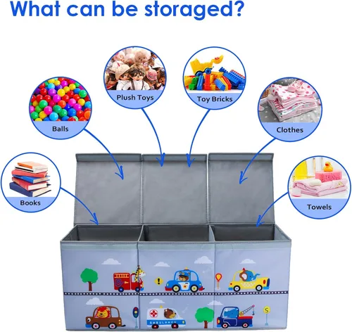 Vista 5 de decalsweet Caja de juguetes para niños, caja de almacenamiento de juguetes Oxford plegable con asas para niños, organizador de juguetes extra grande