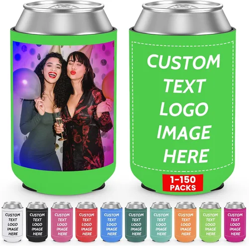 Vista 26 de Valyria Fundas enfriadoras de latas personalizadas, 1 unidad, plegable, aislante, soporte para bebidas con logotipo, imagen, texto para aniversario