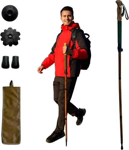 Vista 9 de FOREST PILOT Bastón de trekking – 1 unidad de madera de sasafrán ajustable y desmontable para senderismo o bastón