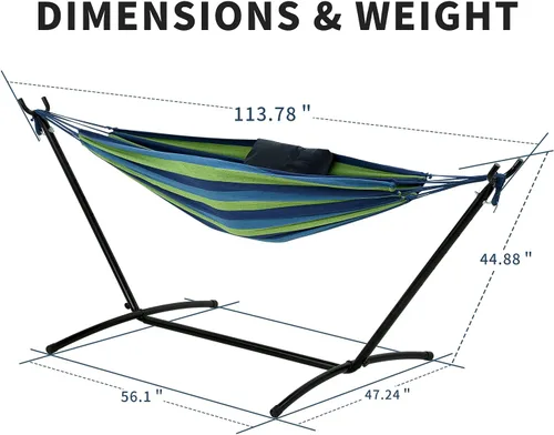 Vista 7 de HCY Hamaca con soporte, soporte de acero que ahorra espacio de 550 libras, resistente a la intemperie con bolsa de transporte para patio interior al