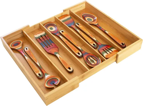 Vista 7 de Totally Bamboo Organizador de cajones expandible de 5 compartimentos, se expande de 13 a 22 pulgadas de ancho 5 spacious compartments organize