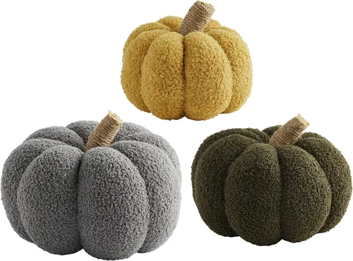 Vista 2 de Mud Pie, Gris, decoración de calabaza fáblica de oveja grande, 10 x 10 pulgadas de diámetro