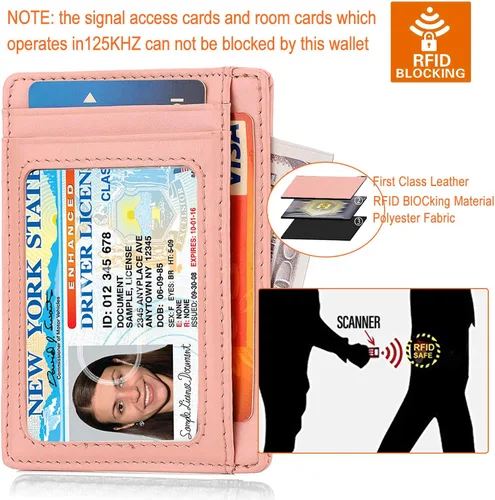 Vista 5 de GH Gold Horse Slim RFID - Soporte para tarjetas con sistema de bloqueo billetera de cuero de bolsillo frontal minimalista para mujer