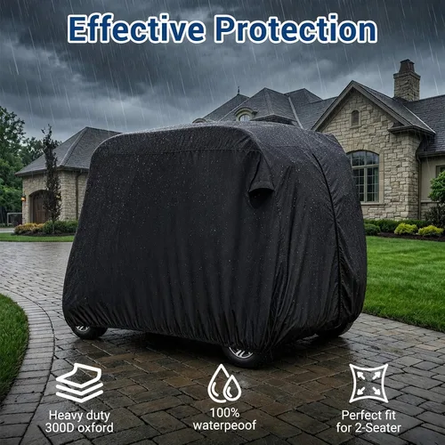 Vista 9 de Moveland Cubierta impermeable al polvo para carrito de golf Accesorios para exteriores, revestimiento extra de PVC 2 pasajeros Cubierta