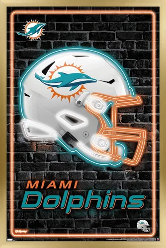 Vista 14 de Trends International NFL Miami Dolphins - Póster de pared con casco neón 23, 22.4 pulgadas de largo x 14.7 pulgadas, versión enmarcada en madera