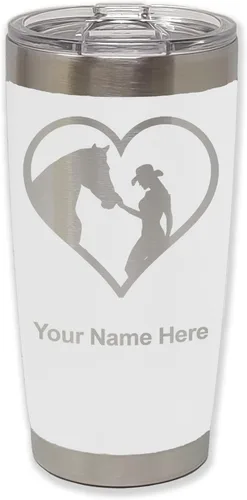 Vista 30 de LaserGram Vaso aislado al vacío de 20 onzas, corazón de vaquera de caballo, grabado personalizado incluido (negro)