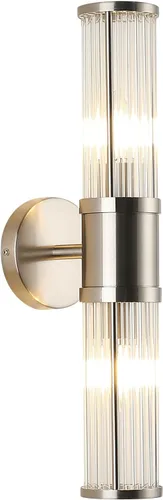 Vista 12 de Lámpara de tocador moderna de latón cepillado, 1 unidad, aplique de pared de doble varilla de vidrio para baño, base de candelabro E12 de doble
