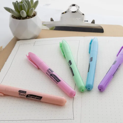 Vista 7 de BAZIC PRODUCTS Resaltadores pastel surtidos, estilo bolígrafo, clip de bolsillo, punta de cincel, 5 unidades, tinta pastel de secado rápido