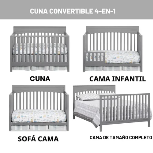 Vista 3 de Oxford Baby Harper - Cuna convertible 4 en 1, gris paloma, certificado GreenGuard Gold