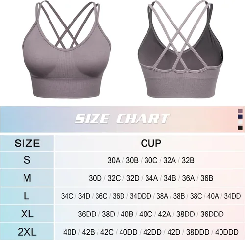 Vista 6 de VEQKING Brasier deportivo con tirantes para mujer, espalda cruzada, soporte medio, sin costuras, extraíble, acolchado, para yoga, entrenamiento
