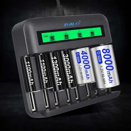 Vista 3 de Tenberly Cargador de batería universal AA AAA C D con 4 baterías recargables de tamaño C de 4000 mAh