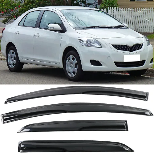 Vista 2 de IKON MOTORSPORTS - Visera de ventana compatible con Toyota Yaris Sedán 2007-2013, humo acrílico teñido y semitransparente, protector de sombra