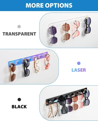 Vista 7 de Organizador de lentes de sol, paquete de 2 organizadores acrílicos para lentes de sol, soporte de exhibición de anteojos montado en la pared