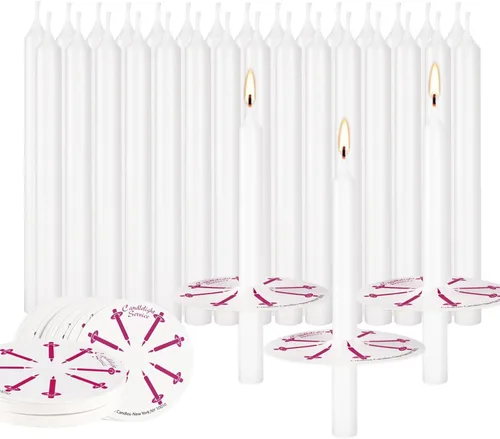 Vista 2 de 100 velas de iglesia con protectores de goteo para servicio devocional de vigilia a la luz de las velas, caja de 100 velas, blancas sin aroma de 5