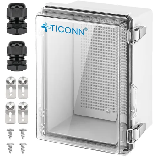 Vista 30 de TICONN - Caja de conexiones eléctricas impermeable IP67 con carcasa de plástico ABS con tapa con bisagras con placa de montaje, soportes de pared