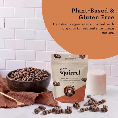 Vista 4 de French Squirrel Racimos de granola vegana, bocados de cereales de mantequilla de maní de chocolate sin gluten y bajos en azúcar, aperitivo crujiente