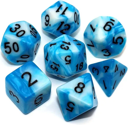 Vista 13 de DND - Juego de dados de nebulosa negra mezcla azul oscuro para Dungeon and Dragons D&D RPG juegos de rol, 7 dados poliédricos con bolsa de dados