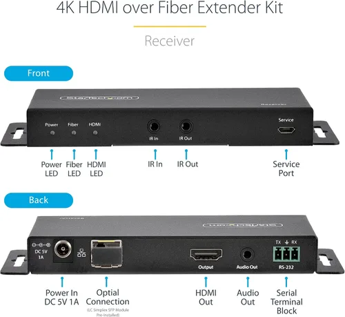 Vista 4 de StarTech - Extensor HDMI sobre fibra 4K, 4K 60Hz, modo único de 3300 pies, HDR Transmitter & Receiver included, Single strand fiber, HDCP 2.2