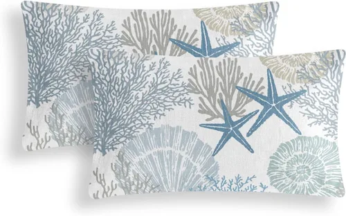 Vista 8 de Tritard Juego de 2 fundas de almohada náuticas costeras de 16 x 16 pulgadas, fundas decorativas de terciopelo con temática de playa, conchas