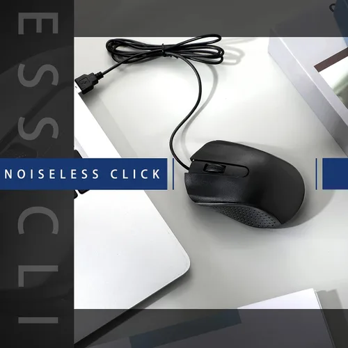 Vista 3 de Hoteam Ratón de computadora con cable, cable a granel, USB, mouse ergonómico con cable para PC, computadoras, portátiles, juegos, oficina, Negro
