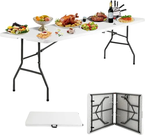 Vista 11 de HKLGorg Mesa plegable de 4 pies, mesa plegable de plástico de altura Negro