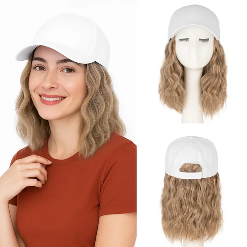 Vista 32 de SEGO - Peluca de gorra con pelo adjunto para mujer, gorra negra de béisbol con extensiones de pelo, gorra de béisbol larga y ondulada con ajuste