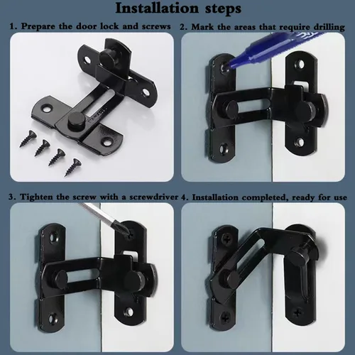 Vista 3 de Cerraduras de cerradura de puerta de granero abatibles – Cerradura de 90 grados para mayor seguridad en tu hogar, adecuado para baño, garaje