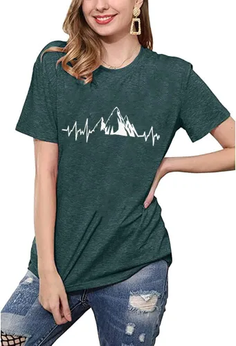 Vista 4 de Camiseta de manga corta con estampado de corazón para mujer, camiseta con estampado de corazón y estampado de corazón