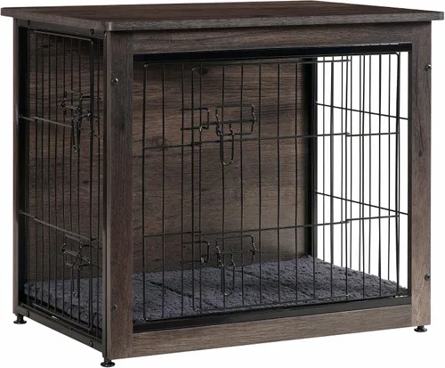 Vista 36 de DWANTON - Perrera con cojín, de madera, con puertas dobles, para interiores, S, M, L, 27.2 pulgadas de largo, negro