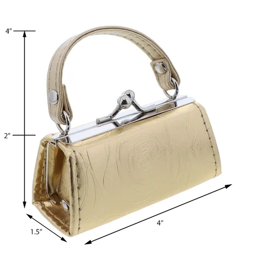 Vista 3 de Estuche metálico floral para lápiz labial con asa Mini monedero Mahjong, Oro