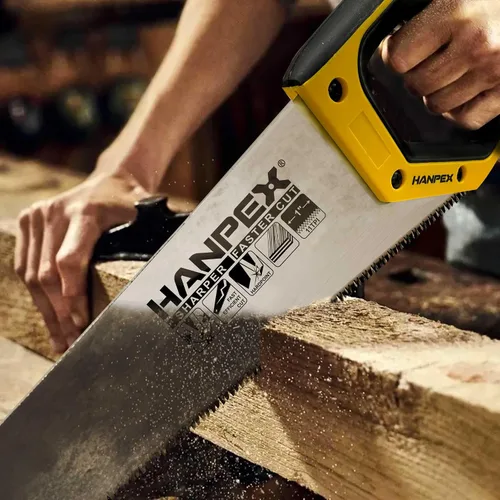 Vista 3 de Hanpex Sierra de mano profesional de 14 pulgadas, sierra de mano de corte fino de 11 TPI – idea de sierra manual afilada para cortar madera