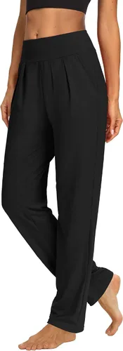 Vista 2 de Sarin Mathews - Pantalones de yoga plisados de pierna ancha y holgados, cómodos, pantalones de entrenamiento para mujer con bolsillos