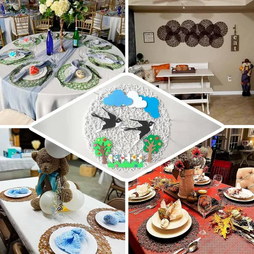 Vista 5 de Efavormart - Paquete de 6 manteles individuales redondos de 15 pulgadas con cuerda metálica beige para bodas, eventos, fiestas de cumpleaños